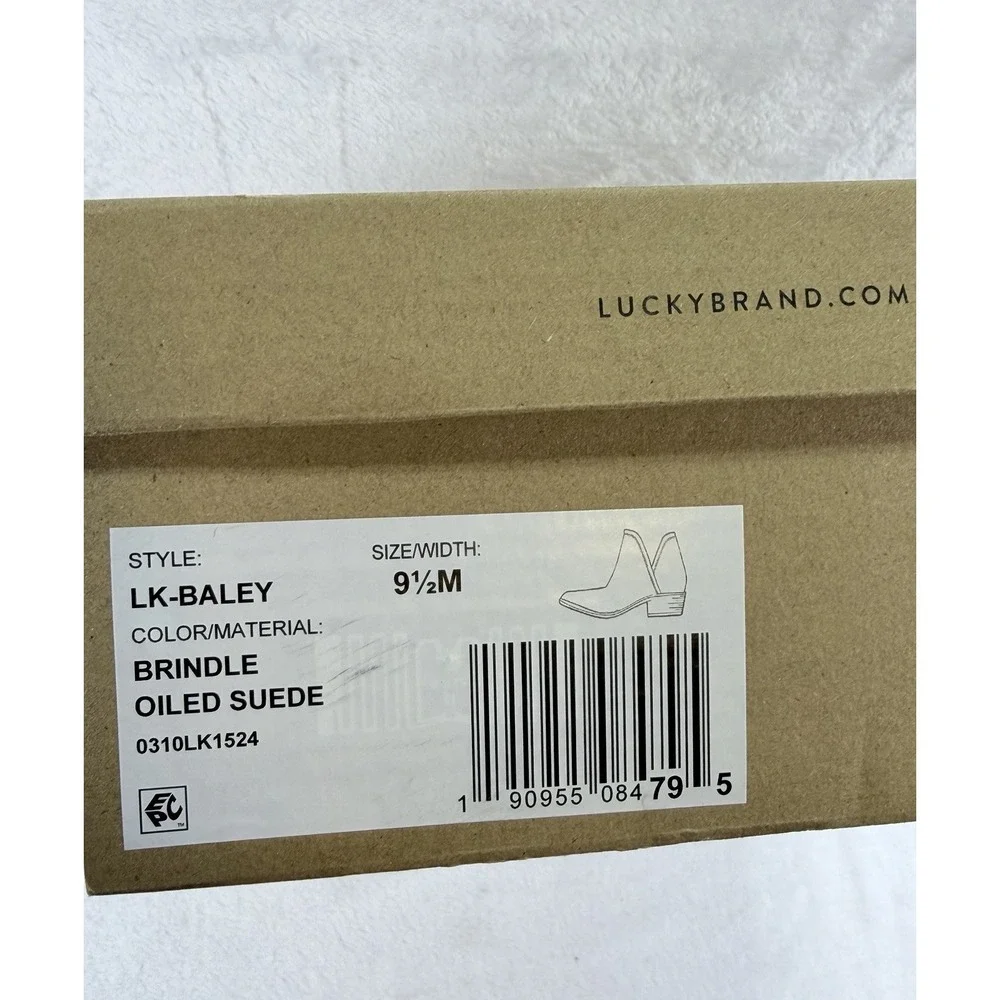 Lucky Brand Baley Brindle Oiled Suede Perforated Ankle Booties Box 9.5M NIB